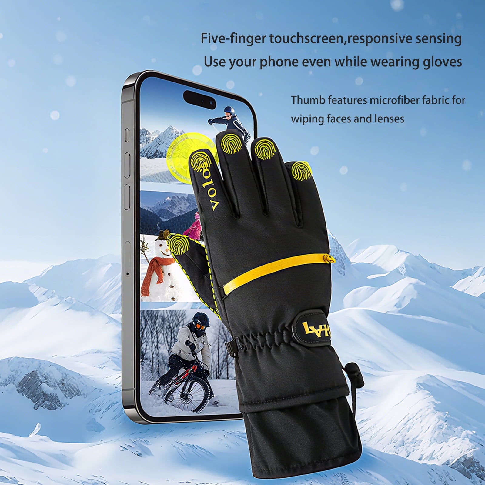 GlacierPro Motorcycle Gloves Waterproof Anti-Slip Unisex, Work Gloves Touchscreen Compatible，Black