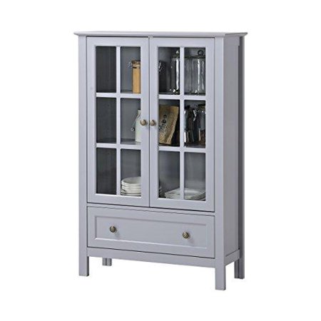 Country Style Gray Modern Double Door Glass Wood Accent ...