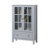 Country Style Gray Modern Double Door Glass Wood Accent Display Storage Cabinet Organizer with Storage Drawer | 3 Shelves, Living Room Decor