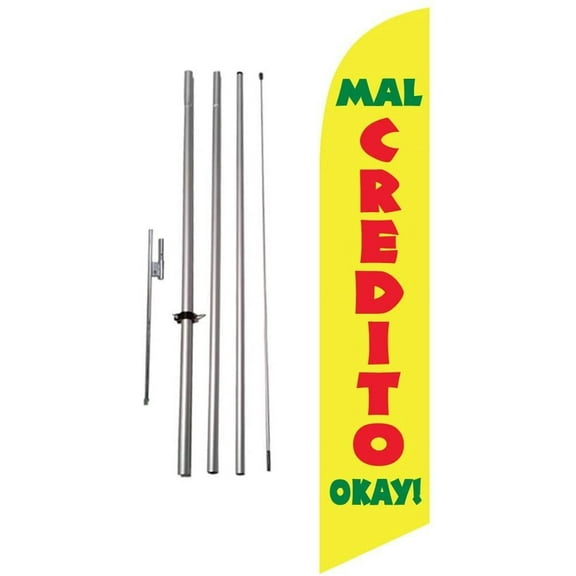 Mal Credito Okay 15 foot Outdoor Advertising Feather Banner Swooper Flag Pole Kit with Ground Spike