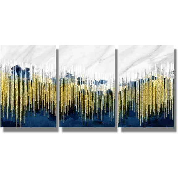 3 Piece Wall Art Decor for Home Modern Abstract Poster Prints on Canvas Modern Blue and Gold Marble Fluid Art Printing for Living Room Wall Art Stretched Ready to Hang 12x16inchx3