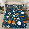 thumbnail image 3 of Feelyou Cartoon Football Baseball Twin Sheet Sets, Basketball Gaming Twin Fitted Sheet, Blue Leopard Print Flat Sheet, Ultra Soft Bedroom Decor, 3-Piece, 3 of 8