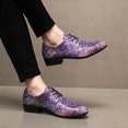 thumbnail image 2 of Men's Blue Galaxy Cracked Print Oxford Shoes Low Heel Shiny Lace Up Fashion Party Stage Formal Leather Shoes, 2 of 5