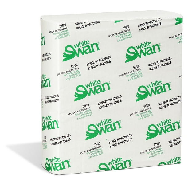 White Swan Serviette à Plis Multiples, 1 Pli, Blanc, 334 Feuilles/Pack, 12 Packs/boîte