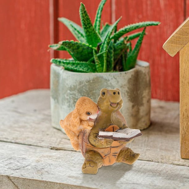 Figuras en miniatura, estatua de animales, adornos decorativos de paisaje DIY, escultura de resina, accesorios de jardín para casa de muñecas al aire Libro Tortuga Rabblt