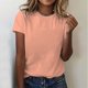 thumbnail image 2 of Camiseta clásica de manga corta y color liso para mujer: top informal de cuello redondo, mezcla de poliéster y spandex, tallas S-XXL con tallas EE. UU./UE, versátil para el uso diario, 2 of 5