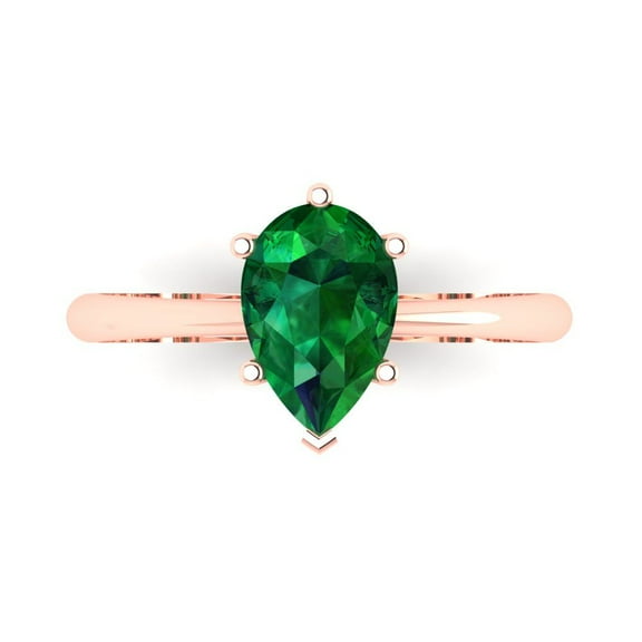 Clara Pucci 14K Rose Gold 1.5ct Emerald Solitaire Ring for Women