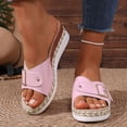 thumbnail image 2 of Rokment Womens Buckles Platform Wedge Slides Sandals 2026 Trendy Casual Leather Espadrilles Chunky Slip on High Heels Beach Summer Dress Slippers Pink Size 7.5, 2 of 8