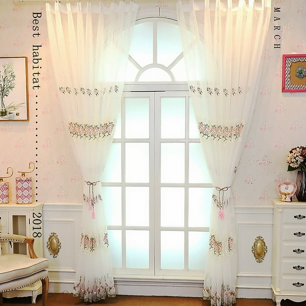Cortina de gasa transmisora de luz para ventana, sala de estar, dormitorio, bordado floral, cortina, tipo de orificio Methold HA6723-04B