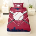 thumbnail image 3 of Erosebridal Cartoon Baseball Twin Sheet Sets, Sports Gaming Bedding, Maroon Navy, 3-Piece, 3 of 5