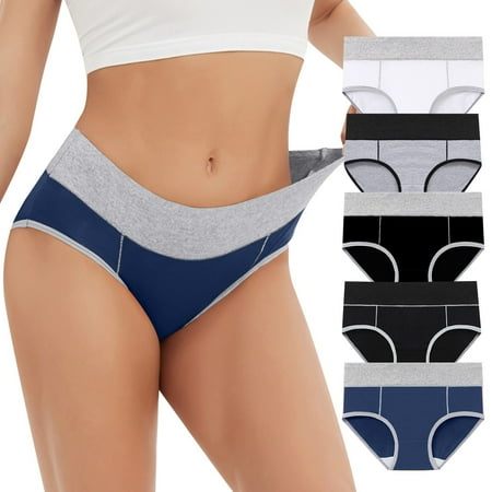 Divhosrg Womens Underwear High Waisted Comfy Briefs for Women Mid-Rise Stretch Preppy Hipster Panties Navy L