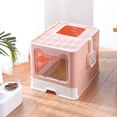thumbnail image 4 of Pink Enclosed Foldable Cat Litter Box with Dual Entry (Front/Top) - Anti-Spill Hollow Top Design, Drawer Tray for Easy Cleaning, Spacious PVC Kitty Toilet with Scoop, Travel-Friendly & Space-Saving, 4 of 6