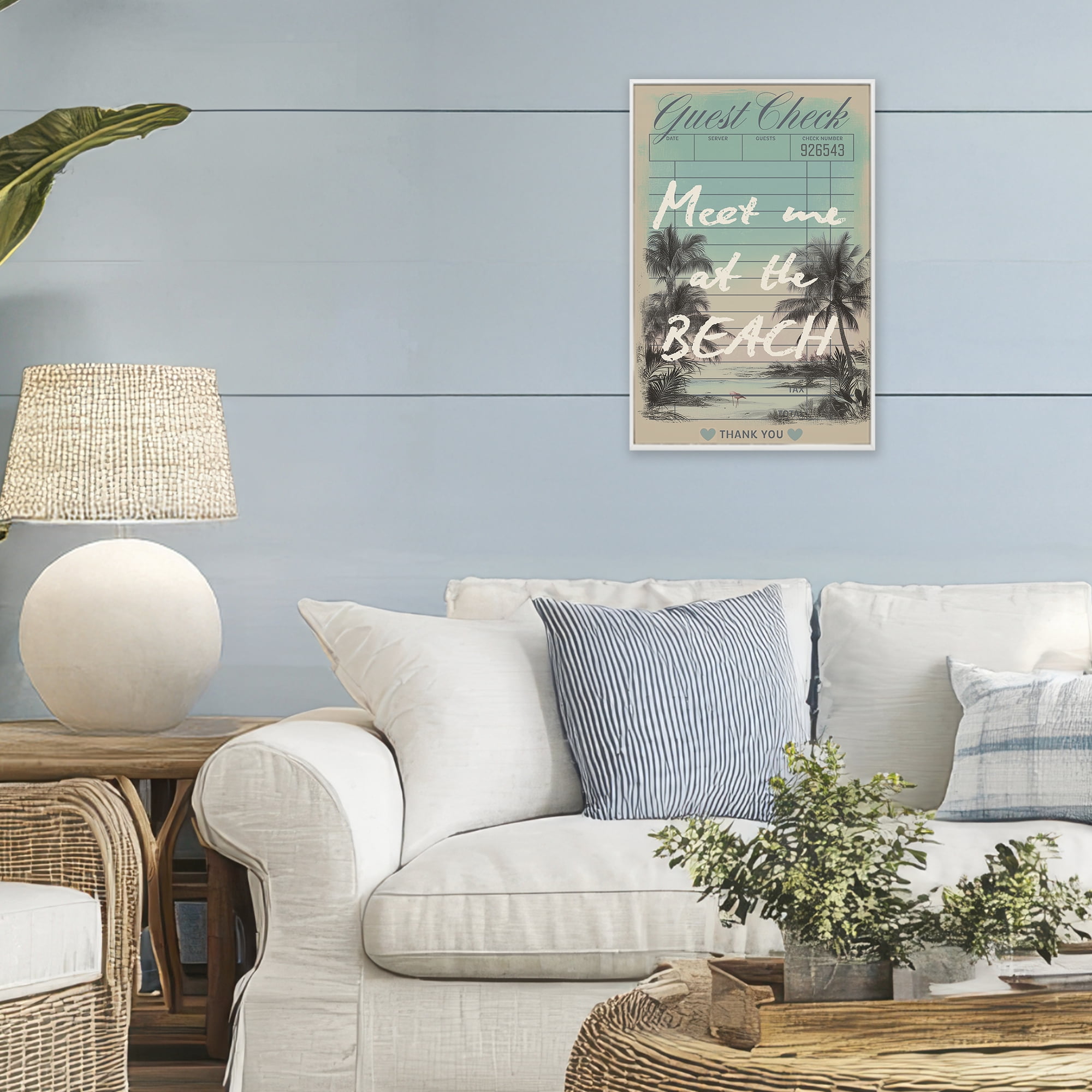 Stupell Industries Meet Me At Beach Check White Framed Giclee Art, design by Annabelle Hall