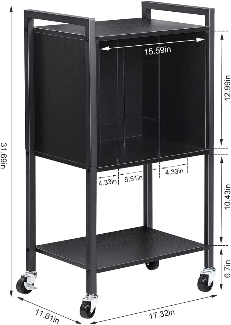 Record Player Stand End Table with Vinyl Record Storage Holder, Black