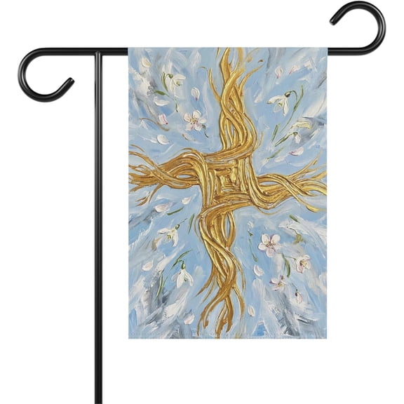 Saint Brigid's Cross Garden Flag, Double Sided Celtic Imbolc Spring Banner, 12 x 18 Inch, Irish Heritage and Blessing Decor