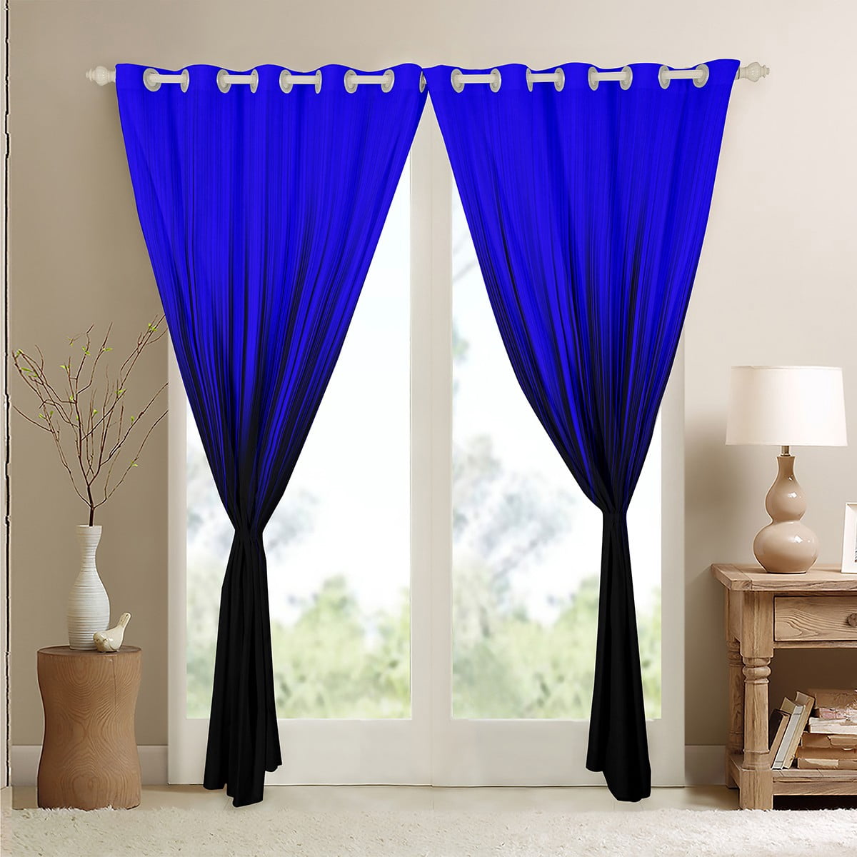 YST Black Navy Blue Blackout Curtains Gradient Aesthetic Bedroom Curtains, Watercolor Lines Window Drapes for Boys Girls Bedroom Decor