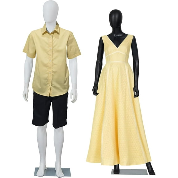 Kinbor White Male and Black Female Mannequin Set- Full Body Male and Female Detachable Mannequin, 2 Pieces Adjustable Mannequins with Stand for Clothing Shops, Clothing Design