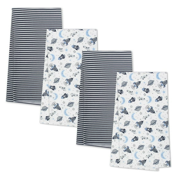 Paquet de 4 couvertures en flanelle biologique Gerber, espace et rayures