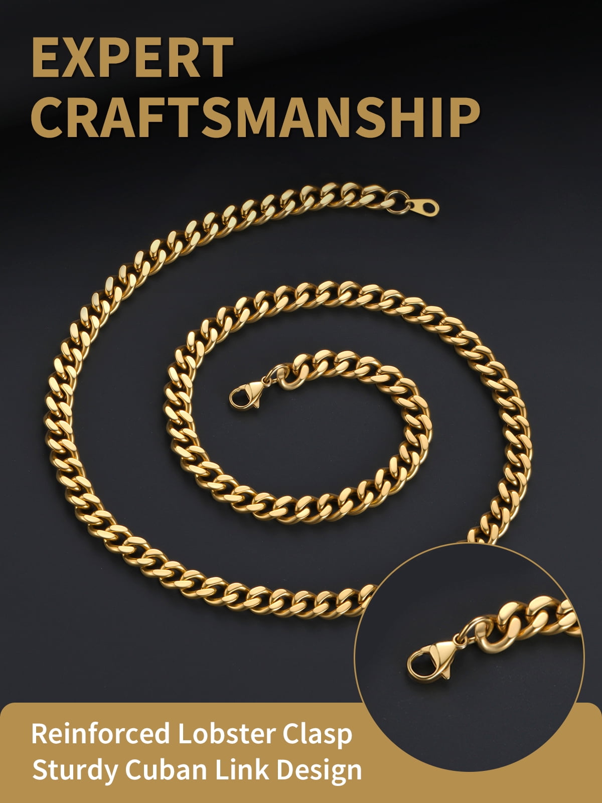FindChic 14K Gold Plated Chain for Men Women Necklace Stainless Steel Hip Hop Cuban Link Graduation Fathers Day Jewelry Gifts Him Boyfriend Husband Adults Male Son Age Ideas, 7mm/18inch