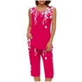 thumbnail image 1 of Conjunto de Verano para las Mujeres Impreso Casual sin Mangas Plisado Superior Y Pantalones Recortados, Cuello Redondo Conjunto de Dos Piezas, 1 of 8