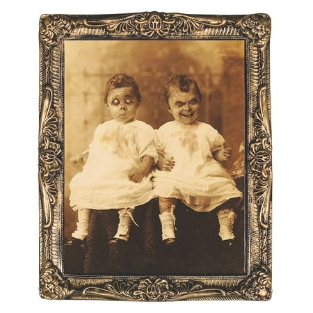 Seasonal Visions Creepy Twins Holographic Framed Portrait Halloween Decoration - 22 in x 17 in