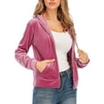 thumbnail image 2 of SAYFUT Womens Long Sleeve Zip-up Velour Tracksuit Sports Hoodie Sweatshirts Ultra Soft Velour Yoga Running Activewear with Pockets,Pink/Purple, 2 of 6