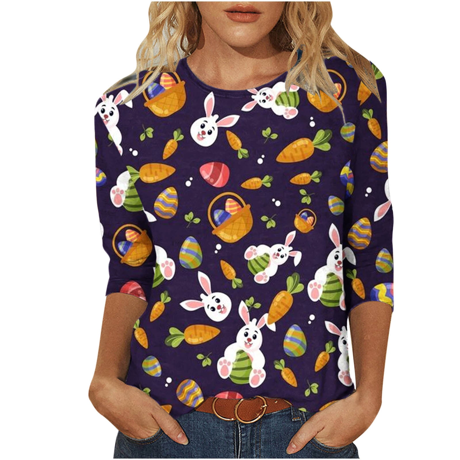 Womens Happy Easter Shirts 3/4 Sleeve Crewneck Blouses Tops Cute Easter  Bunny Rabbit Graphic Tees Shirt Gifts for Women - Walmart.com
