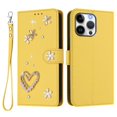 thumbnail image 2 of Leather For Apple iPhone 16 Pro Max Case Double Layered Heart-shaped Flower Flip Wallet Leather Case, Card Holder Magnetic Closure  Phone Cases Cover With Hand Strap,Yellow,For iPhone 16 Pro Max, 2 of 8