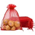 thumbnail image 1 of Bolsas de regalo Jexila de organza con cordón, 100 unidades, color rojo, 13 x 18 cm, 1 of 7