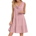 thumbnail image 4 of ClodeEU Women's Cowl Neck Sleeveless Tiered Mini Dress,Casual Loose Fit Sundress Pink,Women's Plus L, 4 of 7