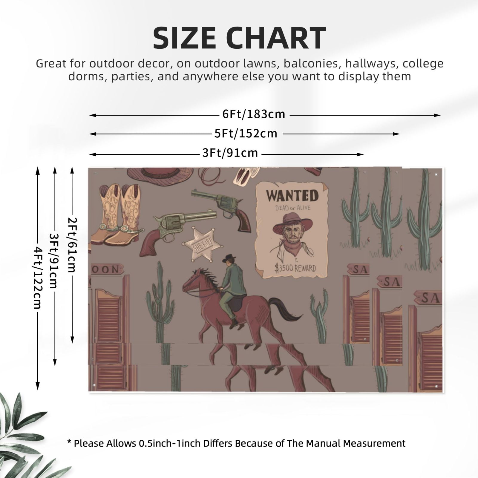 Wild West Wanted Poster Four Hole Decorated Banner Flag for Garden Yard Home Decoration Indoor Outdoor 4x6 Ft