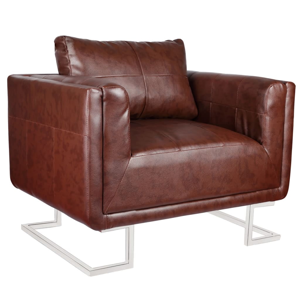 Kepooman Modern Cube Armchair with Chrome Feet for Bedroom Living Room, Brown Kepooman Modern Cube Armchair with Chrome Feet for Bedroom Living Room, Brown