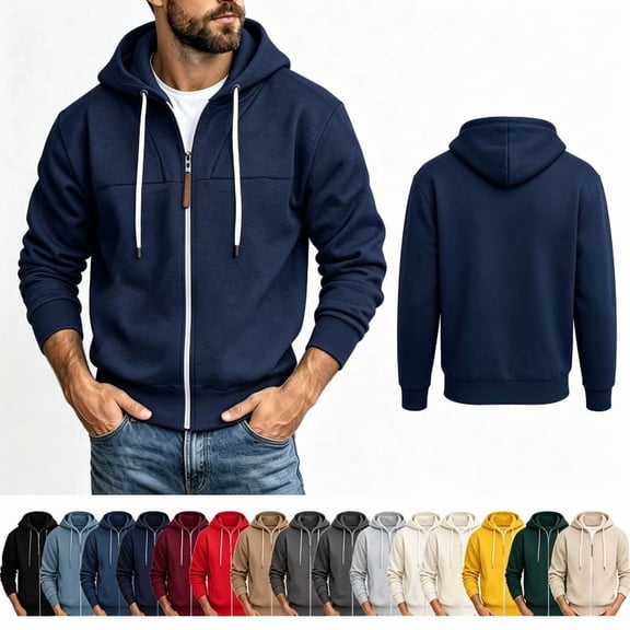 Smsaxvxz Full Zip Midweight Fleece Hoodies for Men Fall Winter Warm Zip Up Sweatshirt,S-3XL
