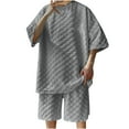 thumbnail image 2 of VBTAPA 2 Pieces Summer Outfits for Men Plaid Jacquard Shirt Set Short Sleeve Crewneck T-shirt and Shorts Matching Sets Basic Solid Casual Tracksuit Dark Gray S, 2 of 6