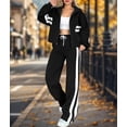 thumbnail image 6 of Womens Fall Sweatsuit 2 Peice Outfits Zip Up Striped Y2K Jacket Wide Leg Pants Matching Tracksuit Set Black M, 6 of 8
