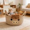Cute Cow Basket For Nursery Small Shower Gift Basket Round Woven Rope Storage Blanket 0rganizer With Ears Handles Blanket Towel Decor Storage
