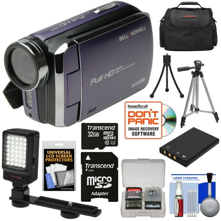 Bell & Howell DV30HD 1080p HD Video Camera Camcorder (Purple) with 32GB Card + Battery + Case + Tripods + LED Video Light + Kit