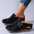 thumbnail image 6 of Womens Black Slip On Mules - Comfortable Flock Suede-Like Shoes with Double Metal Buckles, Backless All-Day Comfort Casual Daily Footwear for Women,Size 39, 6 of 8