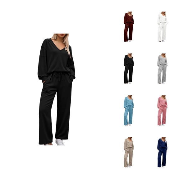 Track Suits for Women Set Fall Winter V Neck Sweatshirt and Sweatpants 2 Piece Matching Sweatsuit Lounge Set