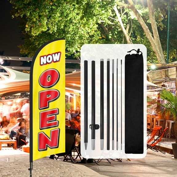 Qsum 8.2 ft Polyester Now Open Swooper Outdoor Flag and Banner
