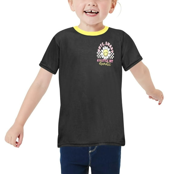 Little Girls' All Over Print Crew Neck T-Shirt, Kid's T-shirt (Size:2-3Y;)