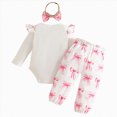 thumbnail image 4 of TOWED22 Infant Newborn Baby Girl Clothes Baby Girl Outfits Long Sleeve Snap Romper Pant Sets with Headband,9-12 M, 4 of 9