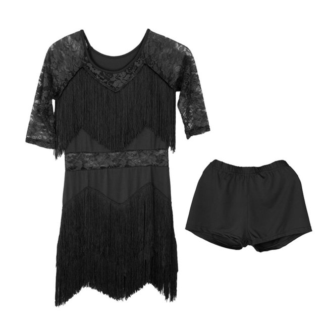 Señoras Vestido Manga Gradiente Borla Salón Disfraces de Soledad Vestido de baile latino de tango para mujer