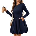 thumbnail image 3 of Aellinatey Women's long-sleeved round neck high-waisted mini cocktail dress with pockets, 3 of 9