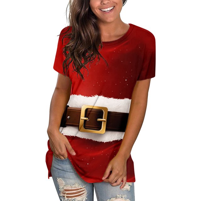 JFHHQ T-Shirt de Fin de Semaine pour Femmes T-Shirt Imprimé Festif pour Femmes Col Rond Doux Manches Courtes Haut Décontracté Blouse m Vin