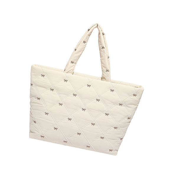 Women's Lightweight Puffer Tote with Zipper, Quilted Shoulder Bag for Travel, Work, Shopping