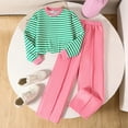 thumbnail image 2 of Zanarzt Girls Outfits Girls Fashion Stripe Long Sleeve Top Pants Casual Two Piece Set Green,8-9 Years, 2 of 4