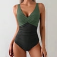 thumbnail image 2 of Women's One Piece Swimsuits Tummy Control Front Cross Bathing Suits Tie Back Slimming V Neck Swimwear Dark Green M, 2 of 5