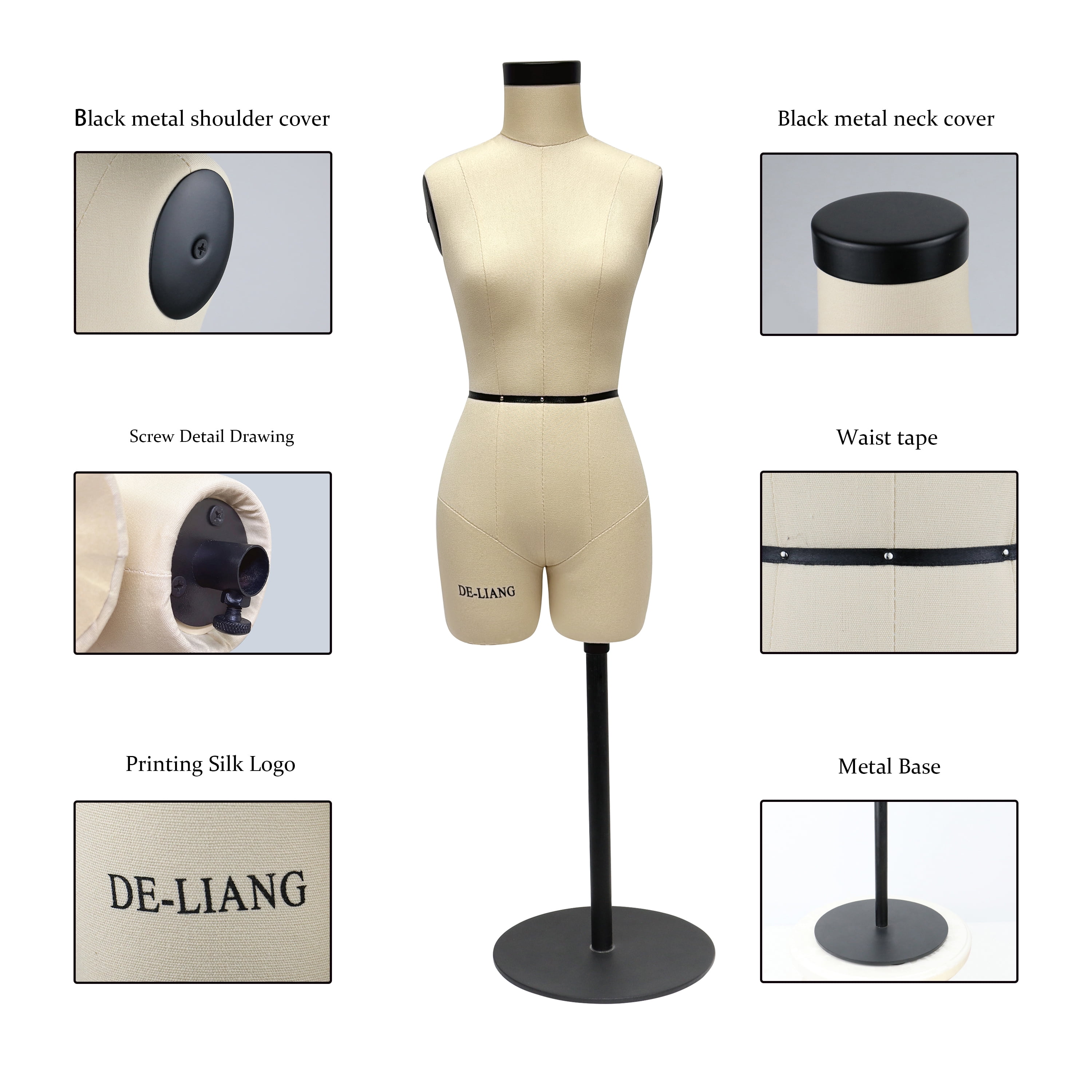 DE-LIANG Half Scale Dress Form（Not Adult Full Size） 1:2 Miniature Sewing Half Size Mannequin Not Fully Pinable Dressmaker Dummy 43cm Body Height Female Torso Tailor Model for Draping Beige