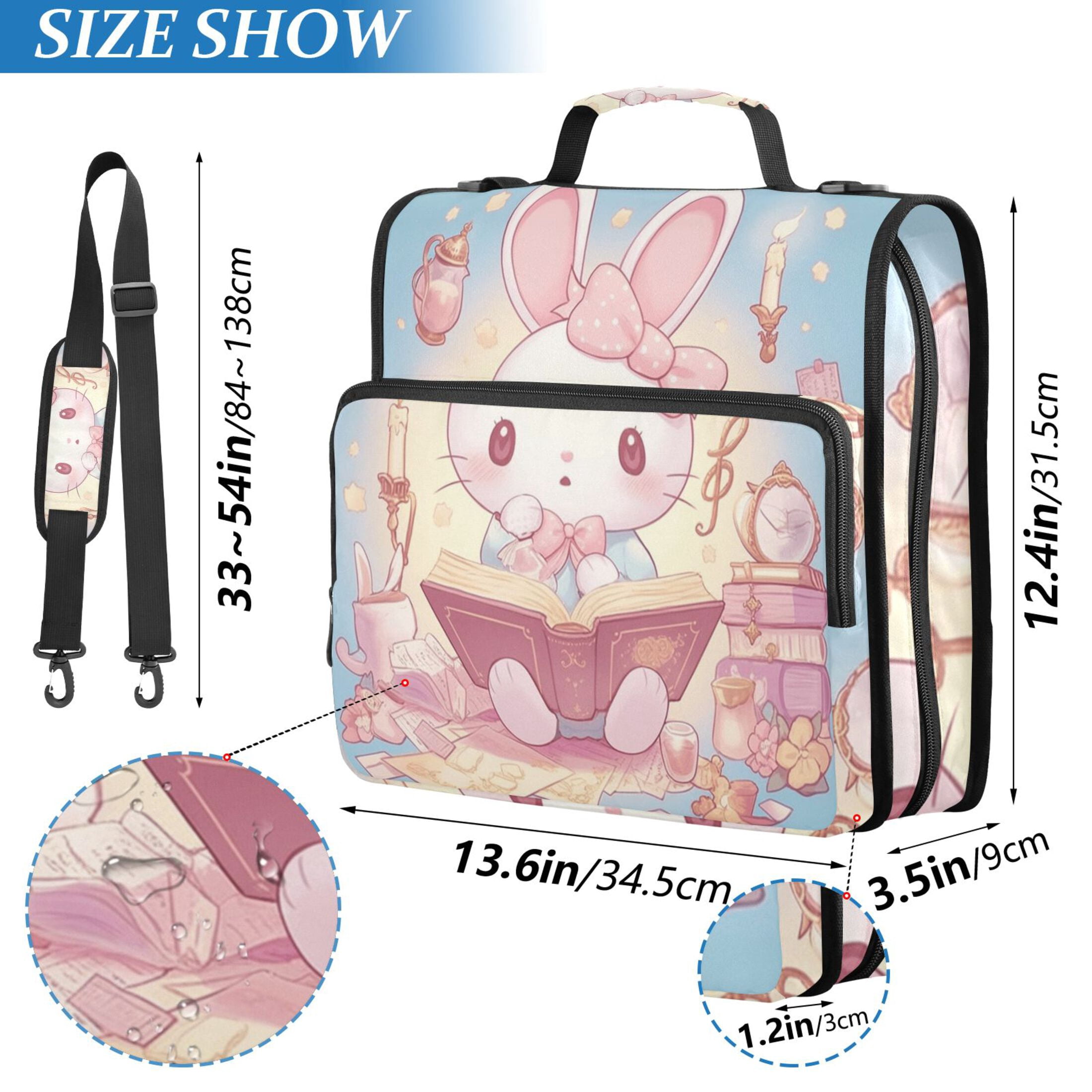 3 Ring Zipper Binder with Shoulder Strap Waterproof Trapper Keeper 2 Inch D-Ring 500 Sheets Capacity Cute Bunny Read Book